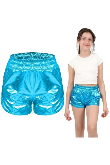 Girls' Metallic, Shiny, Sparkly Running, Walking, Dancing, Sports, Athletic, Cheerleading Shorts — Turquoise Blue