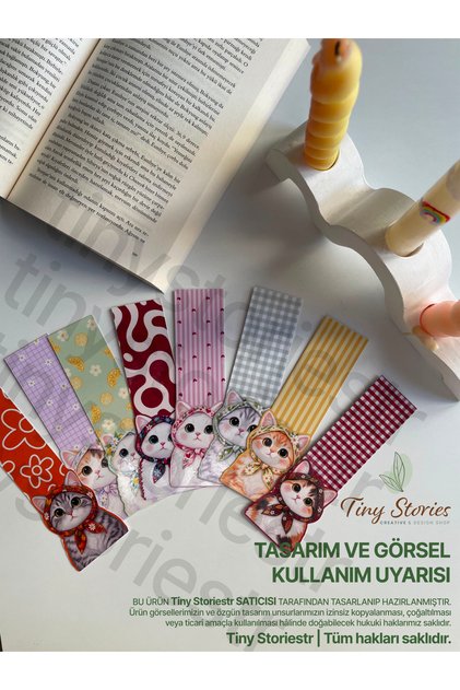 مجموعة فواصل كتب بتصميم خريفي مستوحى من القطط، 8 قطع - تينيستوريست.