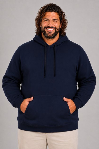 Large Size Men's Basic Sweat Hoodie 11700 Navy Blue