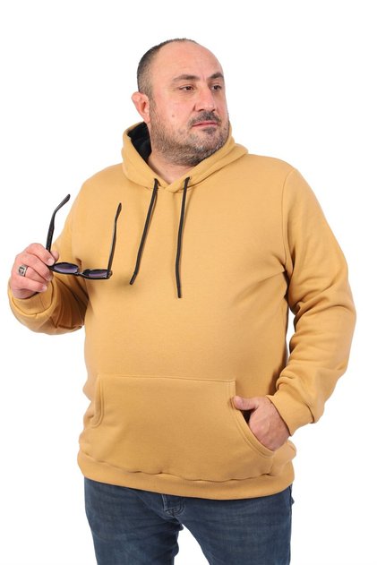 Plus Size Men's Basic Hooded Sweatshirt in taupe color 11700