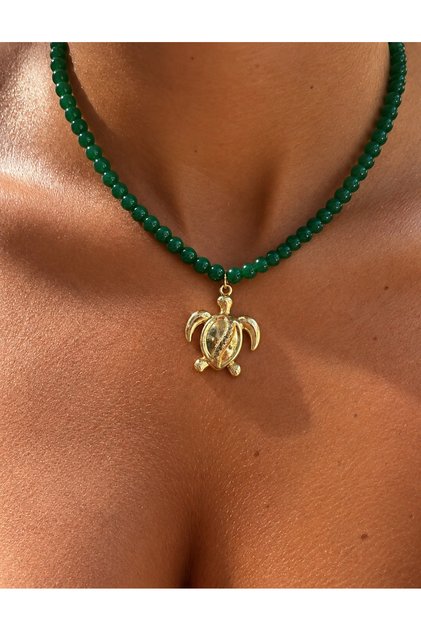 Turtle Charm Green Summer Beads Women's Necklace