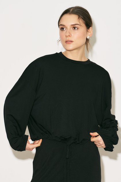 Easy Balon Sleeve Adjustable Bluz Black