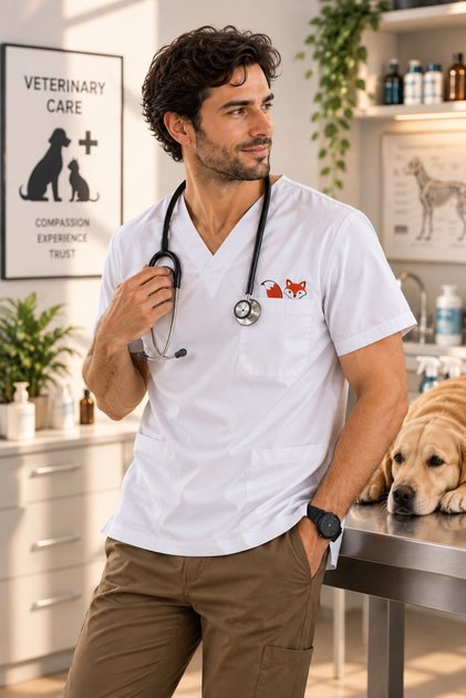 Tilia Premium Scrubs Forma Sevimli Tilki Nakışlı Lüks Klinik Üniforma Özel Seri Tasarım