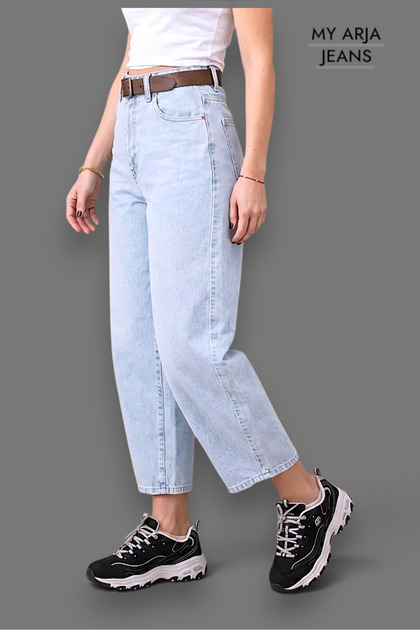 Yüksek Bel Kar Yıkama Baggy Jean Kot Pantolon - Deri Kemer Hediyeli