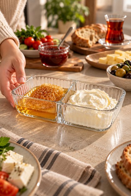 Single-Pane Glass Divided Breakfast and Serving Bowl | For Jam, Olives, Cheese, and Appetizers