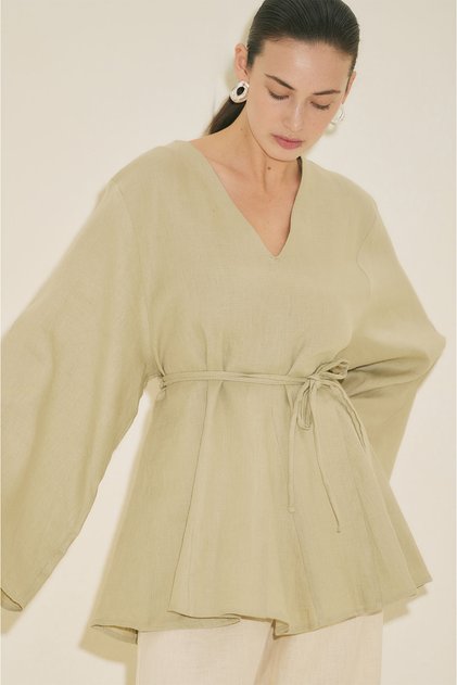 100% Linen Volume Tunic Adaçayi