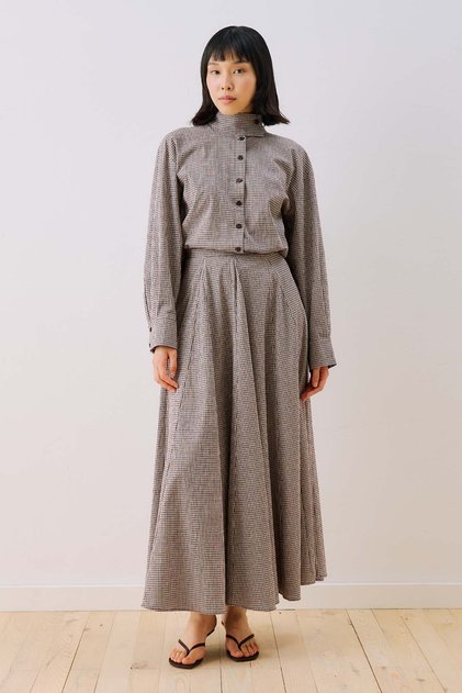 Piecewise Checked Skirt Brown