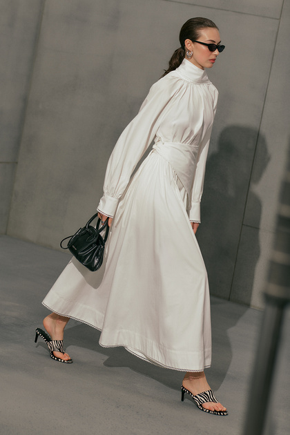 Buttoned Front Poplin Skirt Ecru