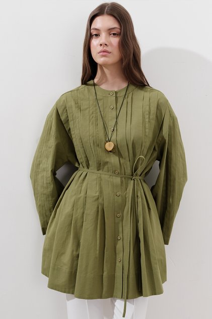 Ribbed Wide Sleeve Tunic Green