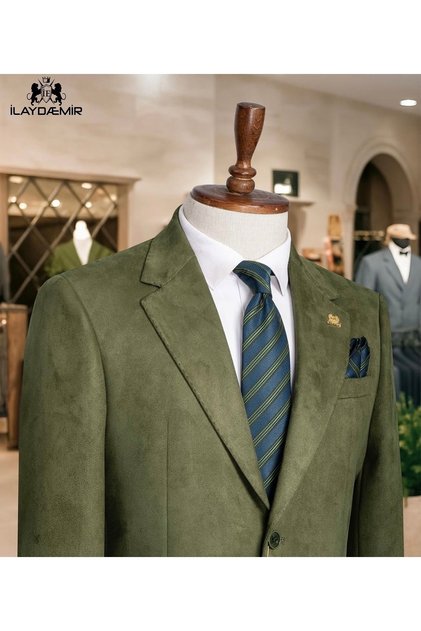 Green Suede Luxury, Slim Fit, Blazer, Men's Jacket