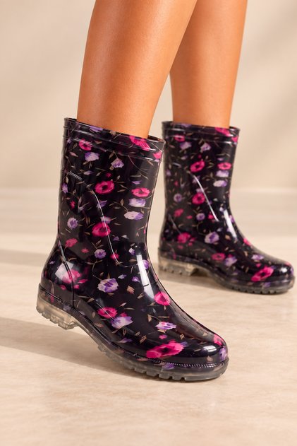 Vespera | Women's Purple Color Floral Work Garden Rain Boots