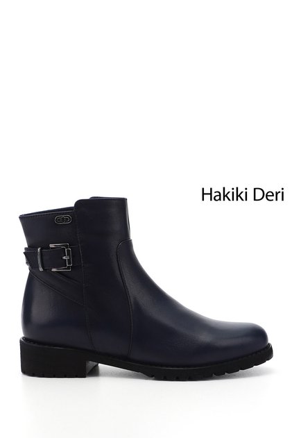 Women's Navy Blue Antique Zippered Rubber Sole Genuine Leather Boots