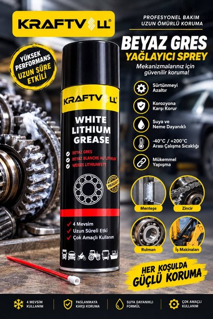 Lityum Beyaz Gres Sprey 400 ml - Yüksek Performanslı Yağlayıcı ve Pas Önleyici