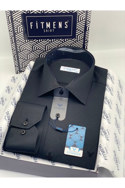 Classic Long Sleeve Gold Satin Pocketless Gift Boxed Men's Shirt Fs-003308 - Black