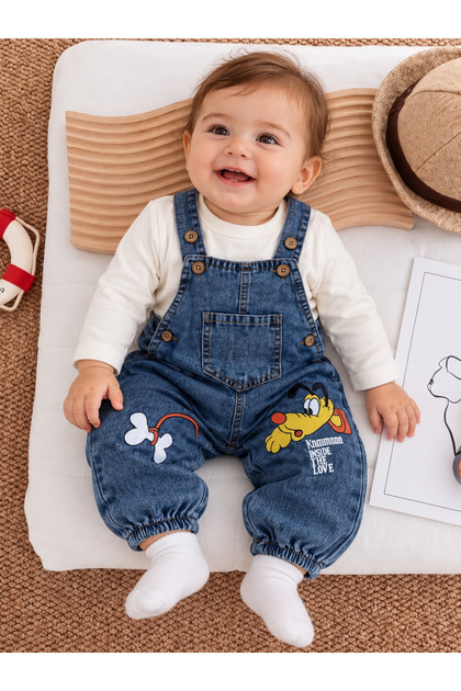 Printed 2 Piece Denim Kids Baby Overalls Oversize Wide Fit