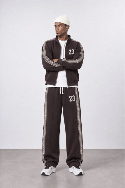 Men's 23 Stripe Detailed Doubleface Tracksuit Set Brown