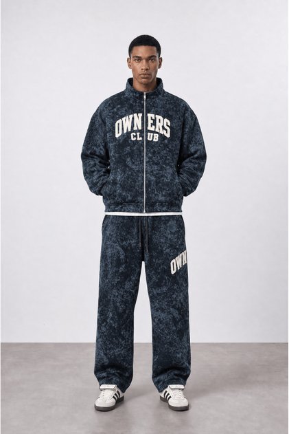 Men's Owners Washed Detailed Tracksuit Set Black
