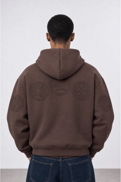 Men's Rosette Embroidered Oversize Hoodie Brown