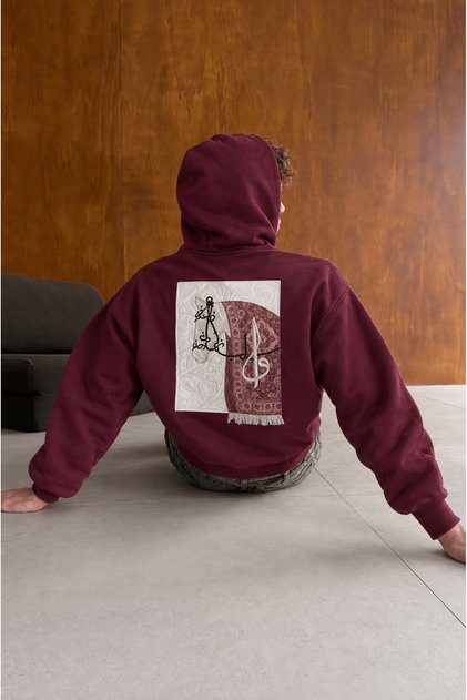 Men's Horse Patch Detailed Oversize Hoodie Claret Red