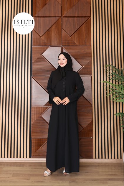 Laser Cut Stone Detailed İkbal Ferace (Black)