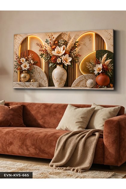 Flowers and Plants in a Ceramic Vase—Single-Piece, Non-Illuminated Canvas - Canvas Painting