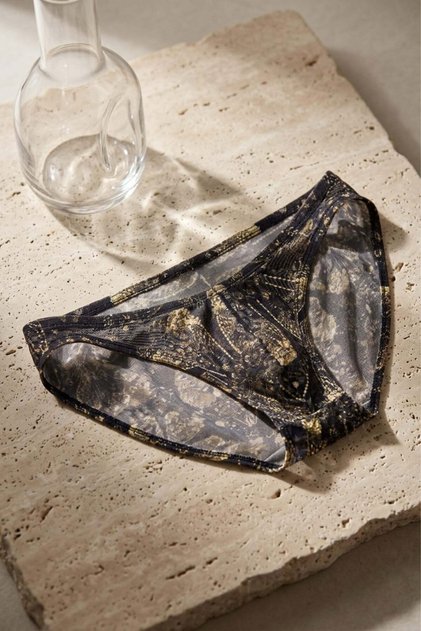 Men's Black and Gold-Patterned Sheer Tulle Briefs