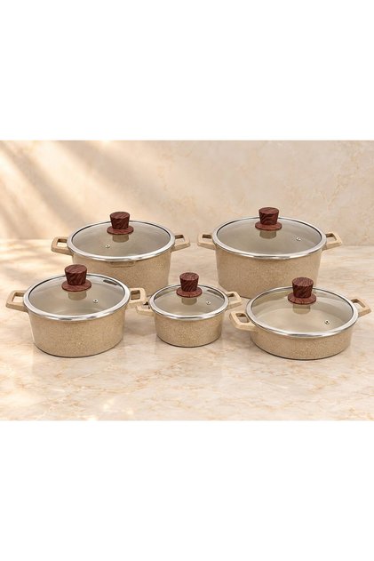 10Pcs Granite Pot Set with Glass Lid with Iron Handle