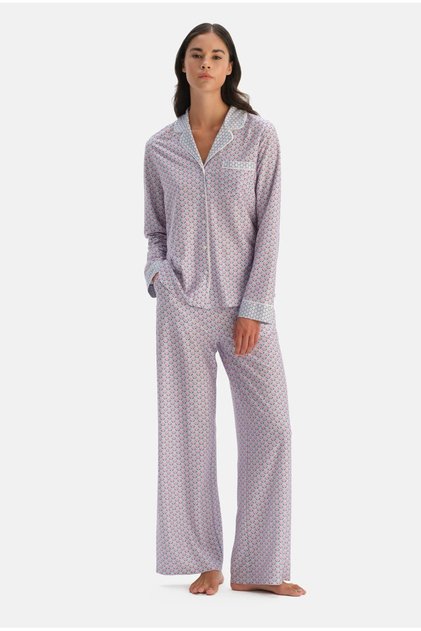 Women's Multicolor - Floral Print 50% Modal, 50% Cotton Shirt Collar Pajama Set