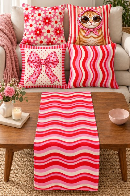 Zebra-Print Navy Blue and Gold Geometric 4-Piece Cushion Cover and Table Runner Set – 43x43 cm, Reversible, Invisible Zipper, 40x140 cm Table Runner