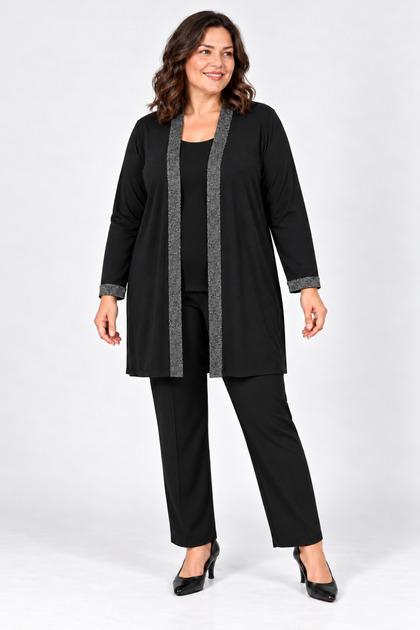 Plus Size Cardigan with Glitter on the Collar and Cuffs