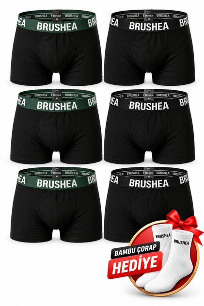 Premium Men's Boxer Briefs 6-Pack – Cotton-Stretch Fabric, Elastic Waistband, Non-Riding Boxer Briefs in 3 Green and 3 Black Colors