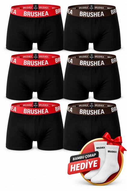 Premium Men's Boxer Briefs 6-Pack – Cotton-Stretch Fabric, Elastic Waistband, Non-Riding Boxer Briefs in 3 Red and 3 Brown Colors