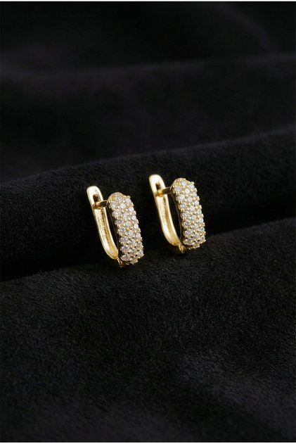 925 Ayar Zirkon Taşlı Gold J Klips Minimal Gümüş Küpe