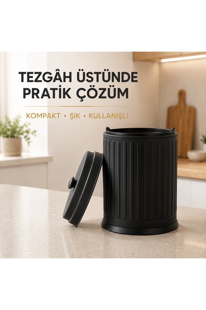 Vintage Tezgah Üstü Çöp Kovası Siyah 3 Lt