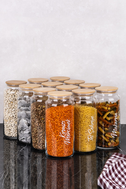 12-Piece Bamboo Vacuum Lid Glass Large Size Jar Set 1300 ml Food Set with Label Gift
