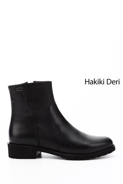 Women's Black Floater Zippered Rubber Sole Genuine Leather Boots