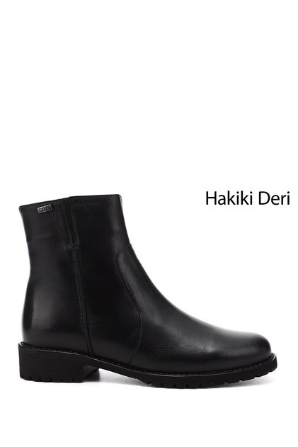 Women's Black Zippered Rubber Sole Genuine Leather Boots