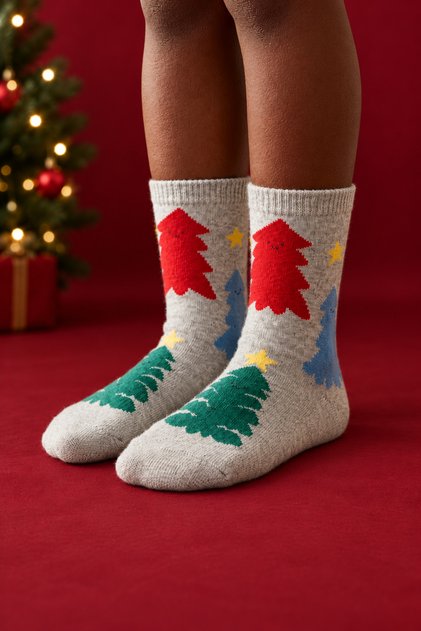 Children's New Year Patterned Socks Gray