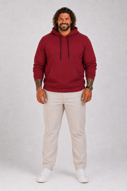 Plus Size Men's Basic Sweat Hooded 11700 Claret Red