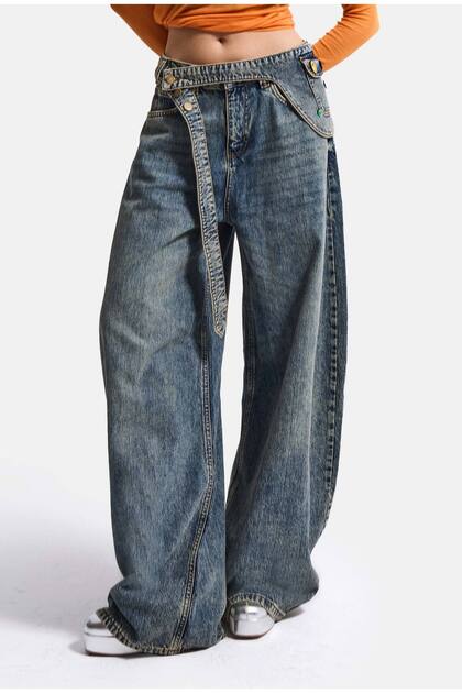 Women's Denim Color 4W6-31 Barrel Fit Loose Cut Icon Detailed Special Design Denim Jean