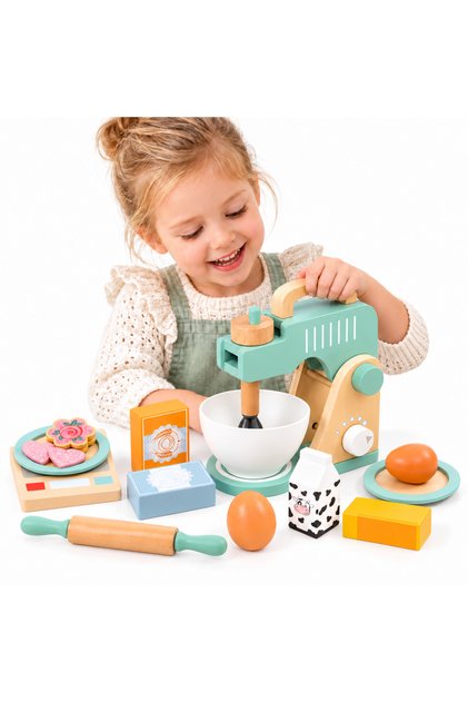 Set de joaca eco din lemn, Ora de bucatarie, 11 piese