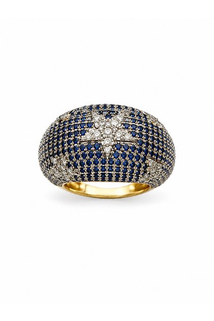 Dark Blue Zircon Stone Star Detailed Adjustable Premium Statement Design Ring
