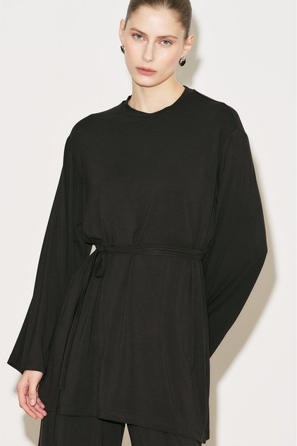 Easy Belted Comfortable Blouse Brown