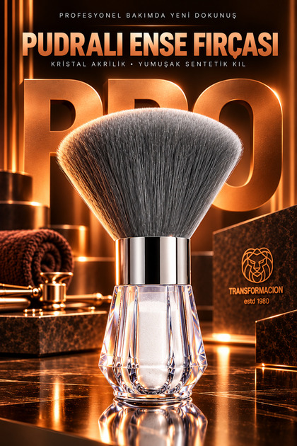 Professional Barber Nape Brush with Powder Compartment—Soft Bristles for Hair and Beard Cleaning—Hair Salon Powder Brush with Acrylic Strappy Handle 721724