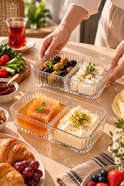 2-Piece Glass-Divided Breakfast and Serving Bowl Set | 2-Compartment Container for Olives, Jam, Cheese, Appetizers, and Snacks