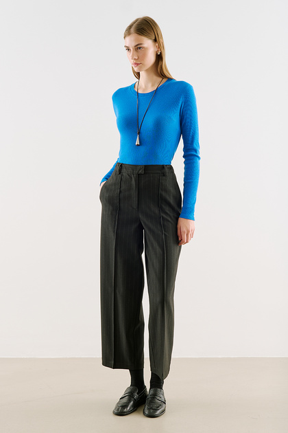 Striped Fabric Barrel Pants Black