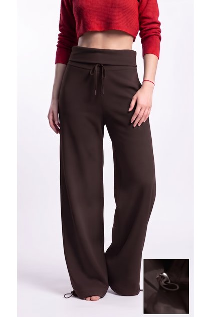 Women's Modal Fabric Bell-Waisted Folded Cuffed Wide Leg Sweatpants with Stopper