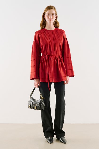 Red Tunic with Ribbed Detail and Belt
