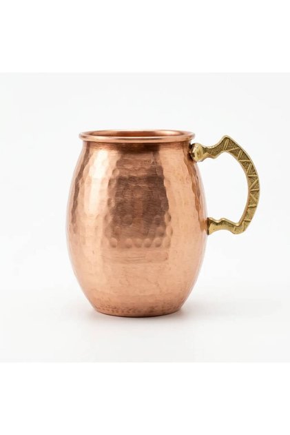 Copper Barrel Cup with Forged Handle for Ayran, Water, and Soft Drinks