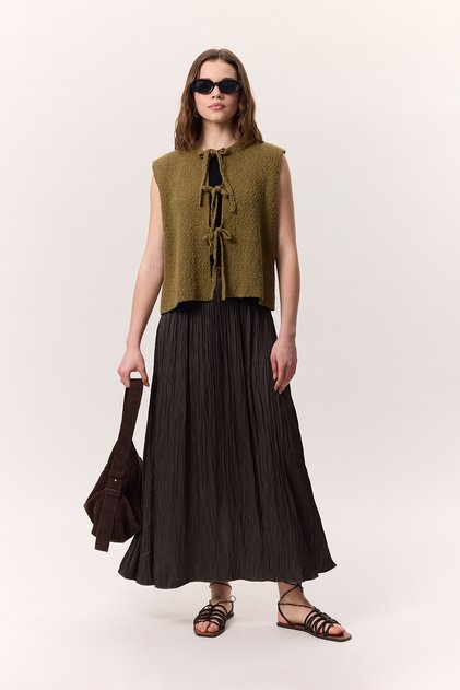 Crush Satin Skirt Brown